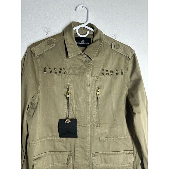 NWT Sofie Schnoor Women’s Green Cotton Parka Métal Stars Trim Sz 40 EU/ 4 US - Picture 2 of 16